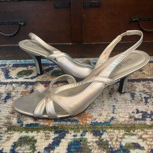 Silver kitten heel sandal size 11
